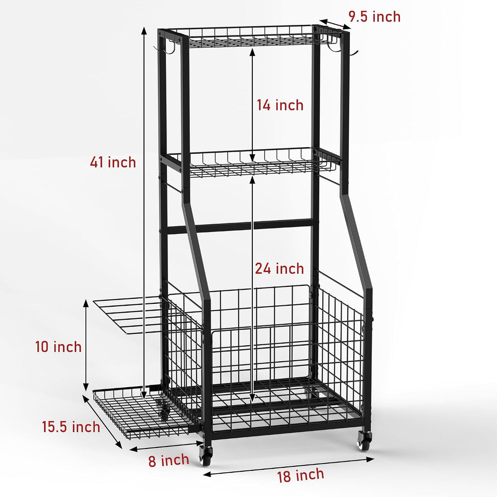 sports equipment garage organizer,garage ball storage rack for, front angle view