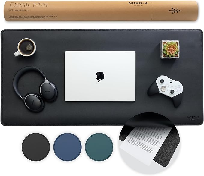 Nordik Felt and Leather Desk Mat Non-Slip by NordikByDesign