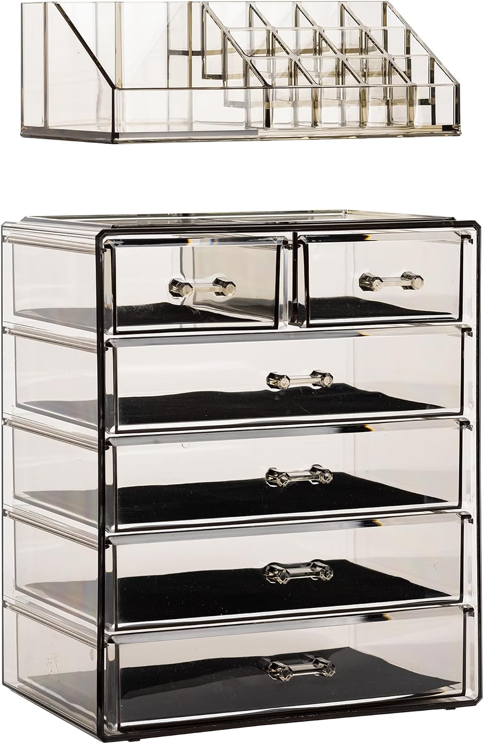 Sorbus Makeup Organizer, 6-Drawer Acrylic 2-Piece Set (Black Jewel)