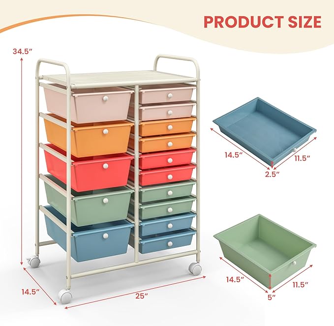 GOFLAME 15-Drawer Rolling Storage Cart, Craft Storage Cart - Image 3