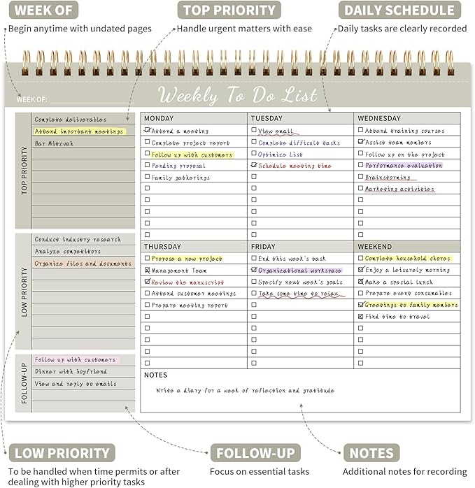 104 Pgs Weekly To Do List Notepad, 52 Duplex-Printed Undated Sheets 100 - Image 2