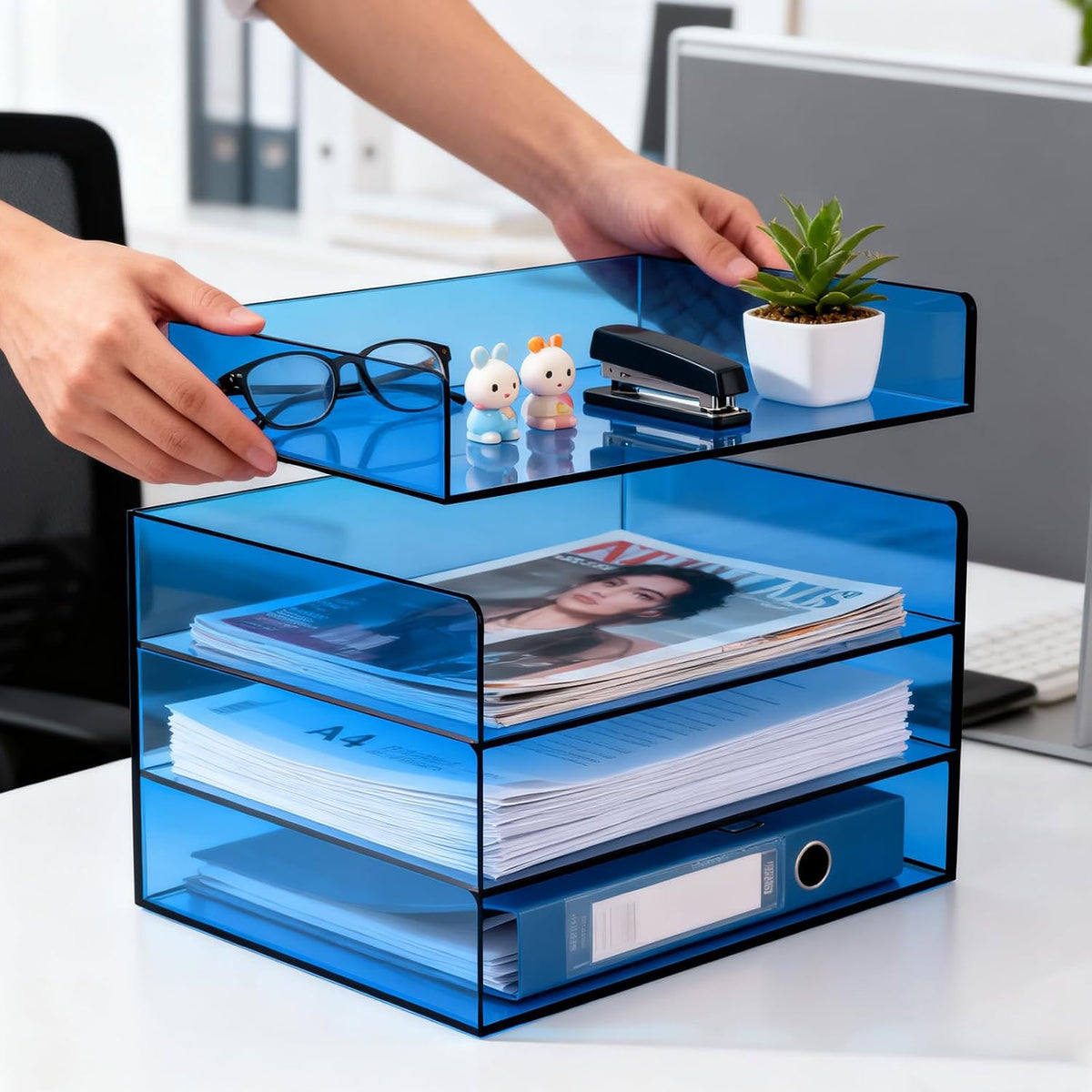 Gelite Acrylic File Organizer for Desk 4 Tiered Stackable Letter Tray Office ...