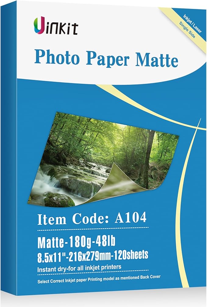 Uinkit 120 Sheets Presentation Paper Matte 8.5x11 Inkjet 48lb 180gsm Single by UinkitHandicraftsandConservationSpecialist