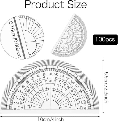 100 Pcs 4 Inch Clear Plastic Protractor Bulk Math Protractors Set 180 Degrees - Image 2
