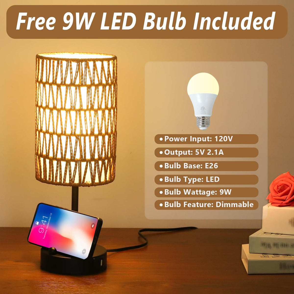 Touch Table Lamp For Bedroom with Bulb, Boho Small Desk Lamp For Living Room ...