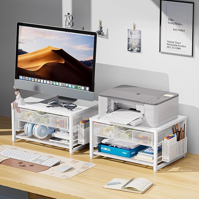 Marbrasse Wood Printer Stand for Desk, 2-Tier Desktop Printer Table for Home - Image 4