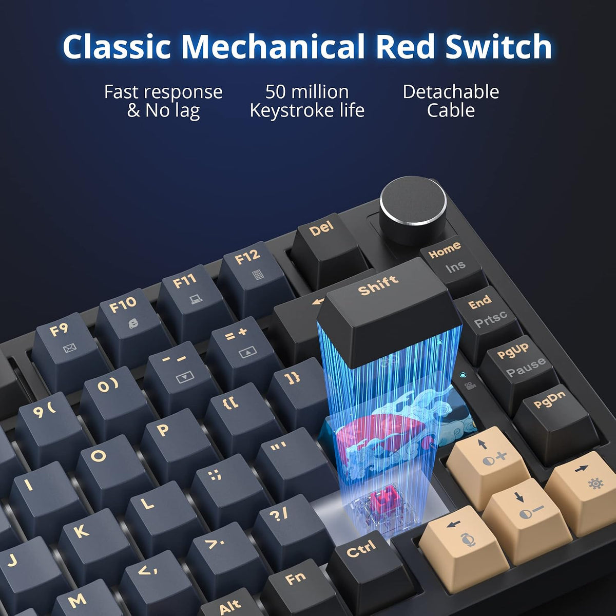 BlueSamurai 75% Wired Mechanical Gaming Keyboard - Hot Swappable, Red Switch,...