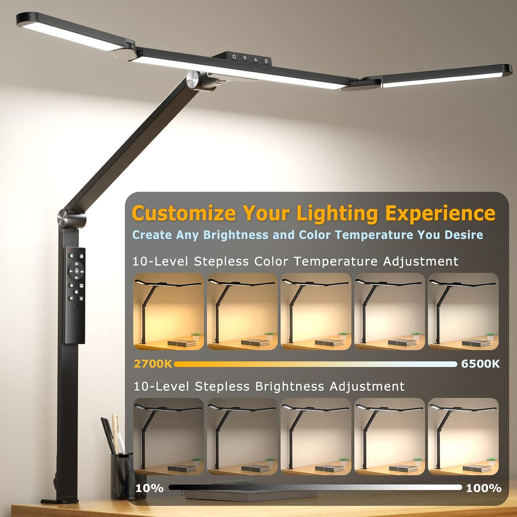 airlonv led desk lamp with clamp, architect desk showing dimensions