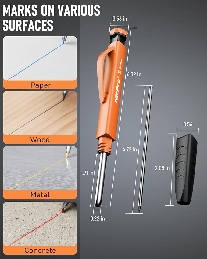 Nicpro 6 Pack Upgraded 3-IN-1 Carpenter Pencil Set - Image 5