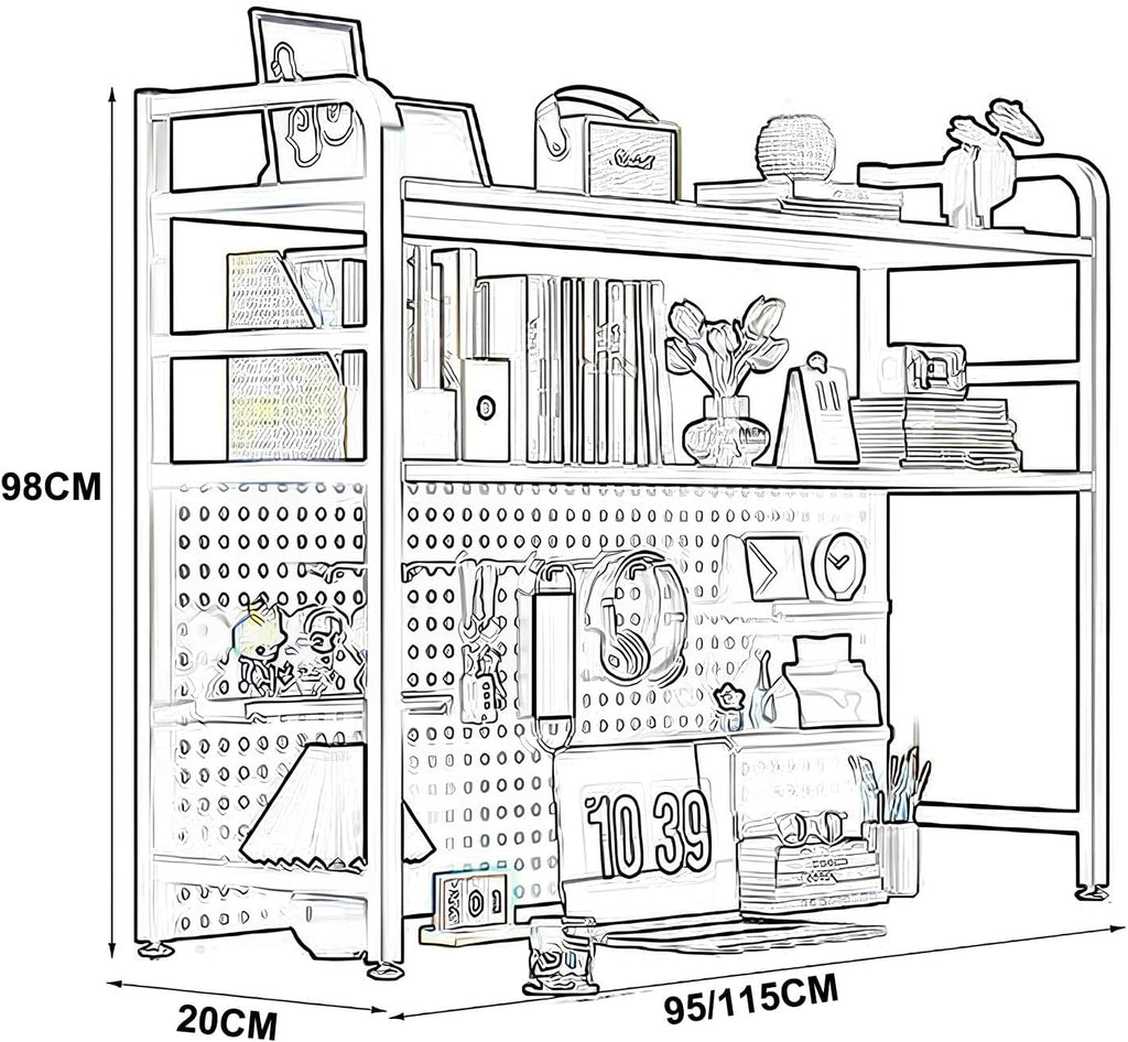 College Dorm Desk Hutch, Metal Desk Hutch Dorm Desktop Bookcase, Dorm Room Desk Hutch, Metal Desk Shelf Bookcase with Grid Panel for Dorm Office HomeBlack-Small