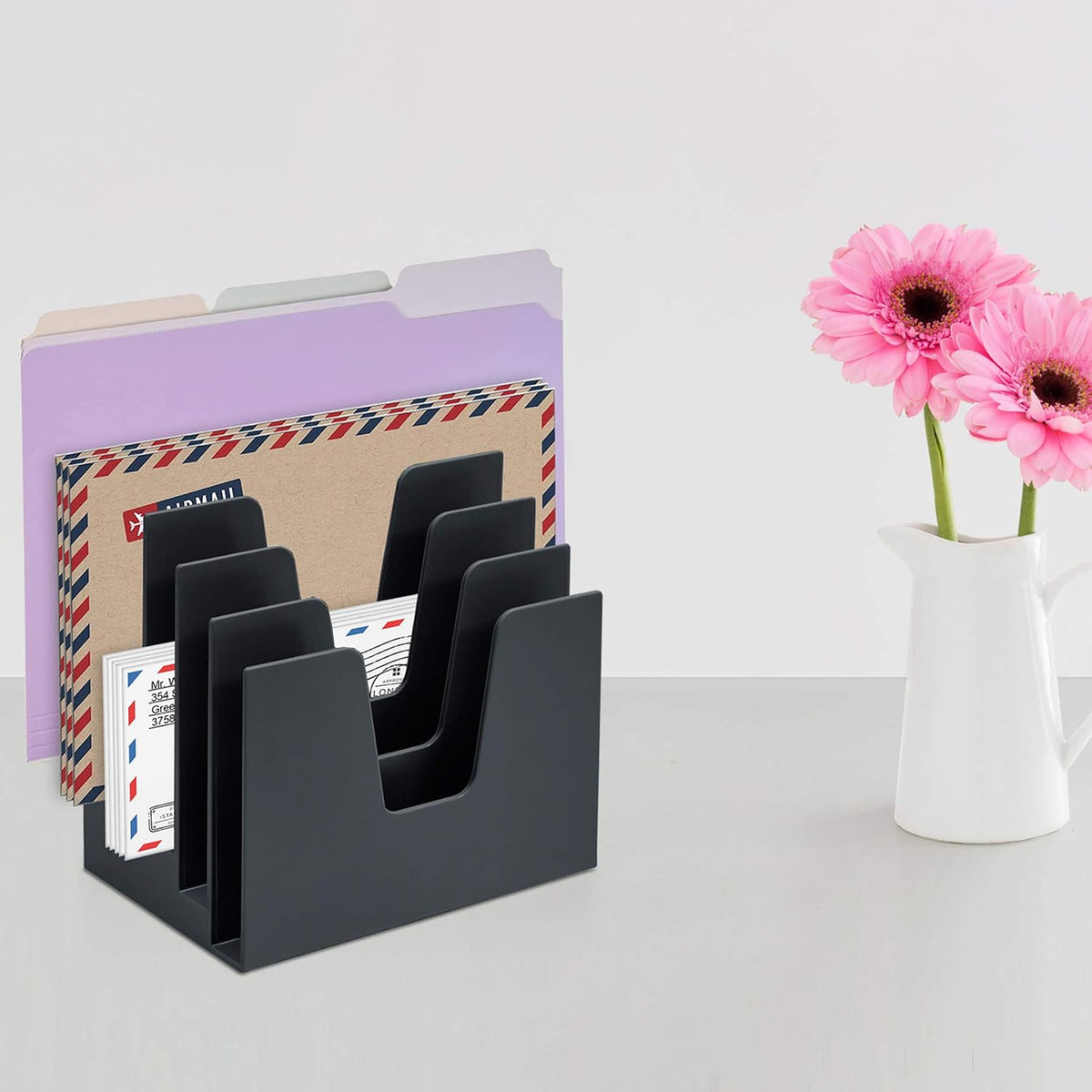Acrimet 5 Section Incline File Sorter Organizer, Desktop Mail Holder, Black