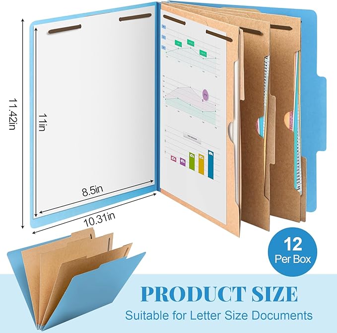 12 Pcs Classification Folders Letter Size 3 Pocket Dividers Employee File Folder - Image 2