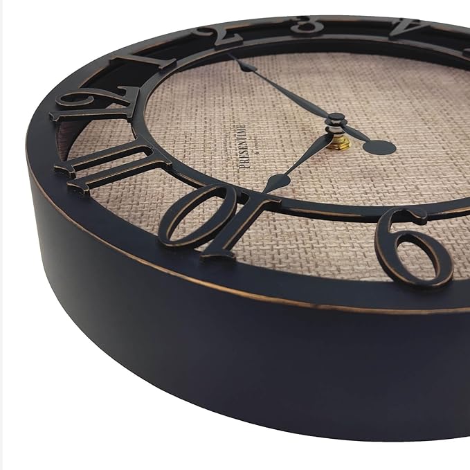 Presentime & Co 10" Farmhouse Series Wall Clock, Cottage Style, Faux Burlap - Image 4