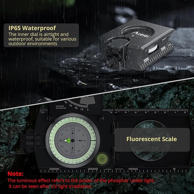 Anbte Compass Hiking Survival, IP65 Waterproof Metal Compass - Image 2
