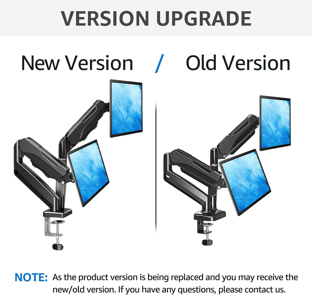 mountup dual monitor stand for desk, monitor arms showing dimensions