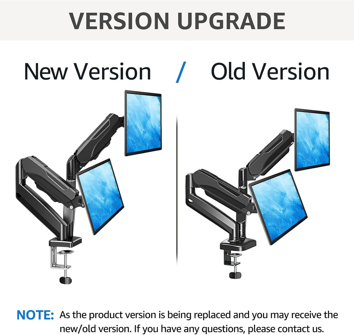 mountup dual monitor stand for desk, monitor arms showing dimensions
