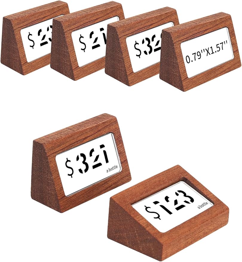 6 Pack Mini Wood Price Tag Label Holder Tabletop Stand or Recline Small Sign by Unknown