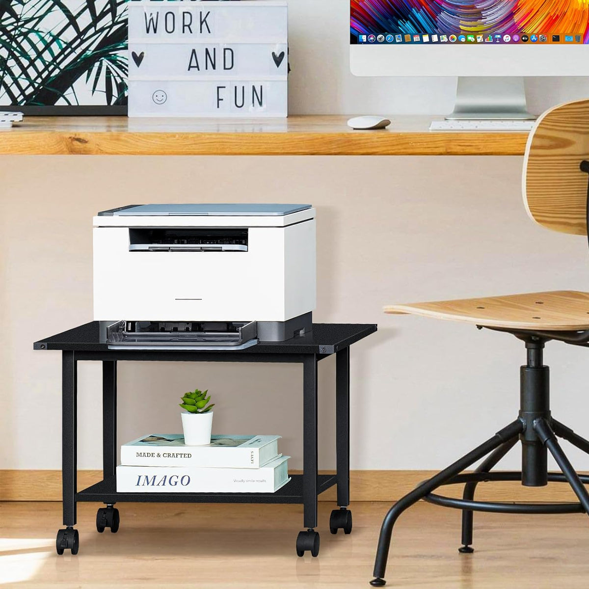 Lerliuo Under Desk Printer Stand, 2-Tier Industrial Mobile Printer Table with...