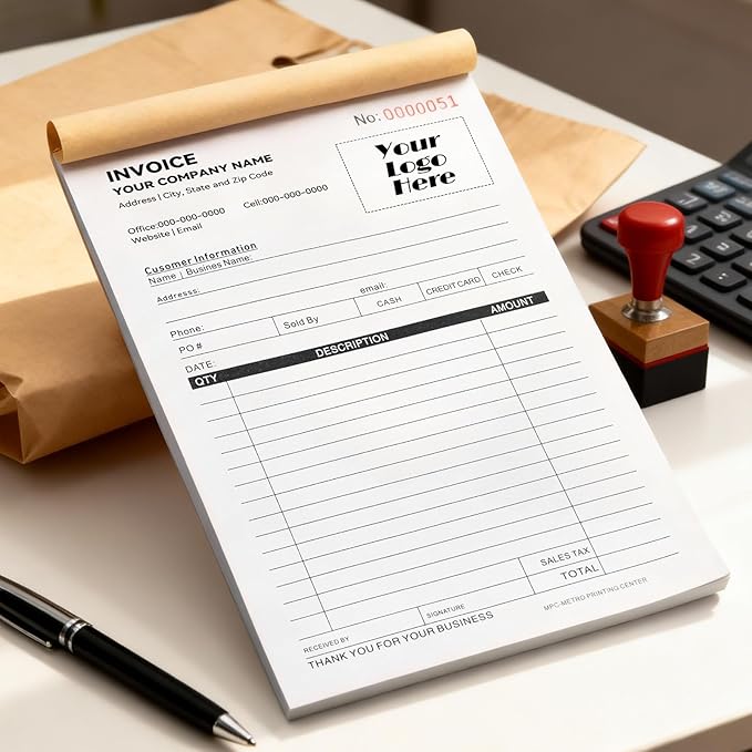 100 Sets Custom 5.7" X 8.5" Invoice Receipt Book, Personalized Duplicate - Image 2