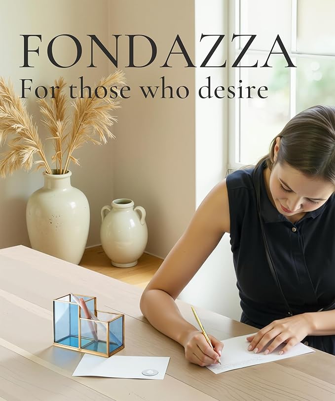 FONDAZZA Gold & Blue Glass Desk Organizer - Image 2
