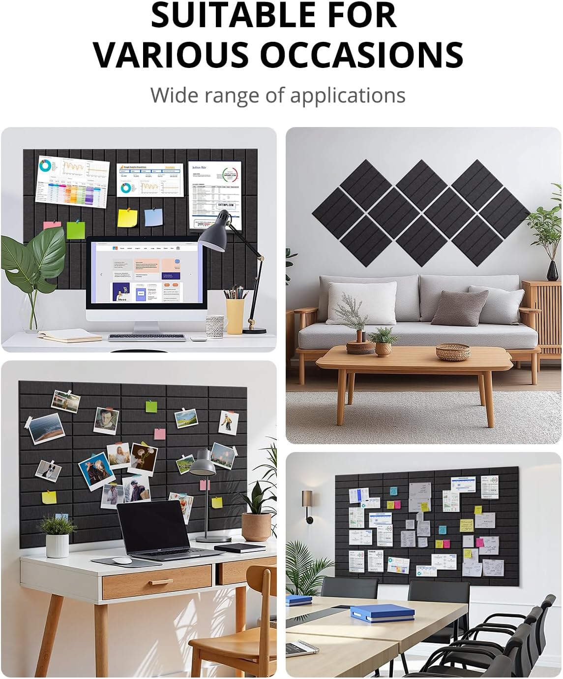Cork Board, 48"x36" Felt Bulletin Board with Self Adhesive Black