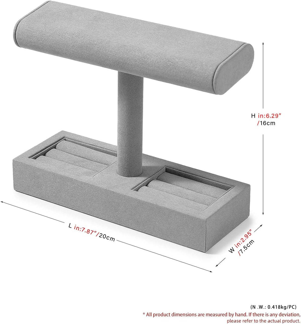 T-Bar Watch Stand, Microfiber Jewelry Organizer for Dresser Vanity