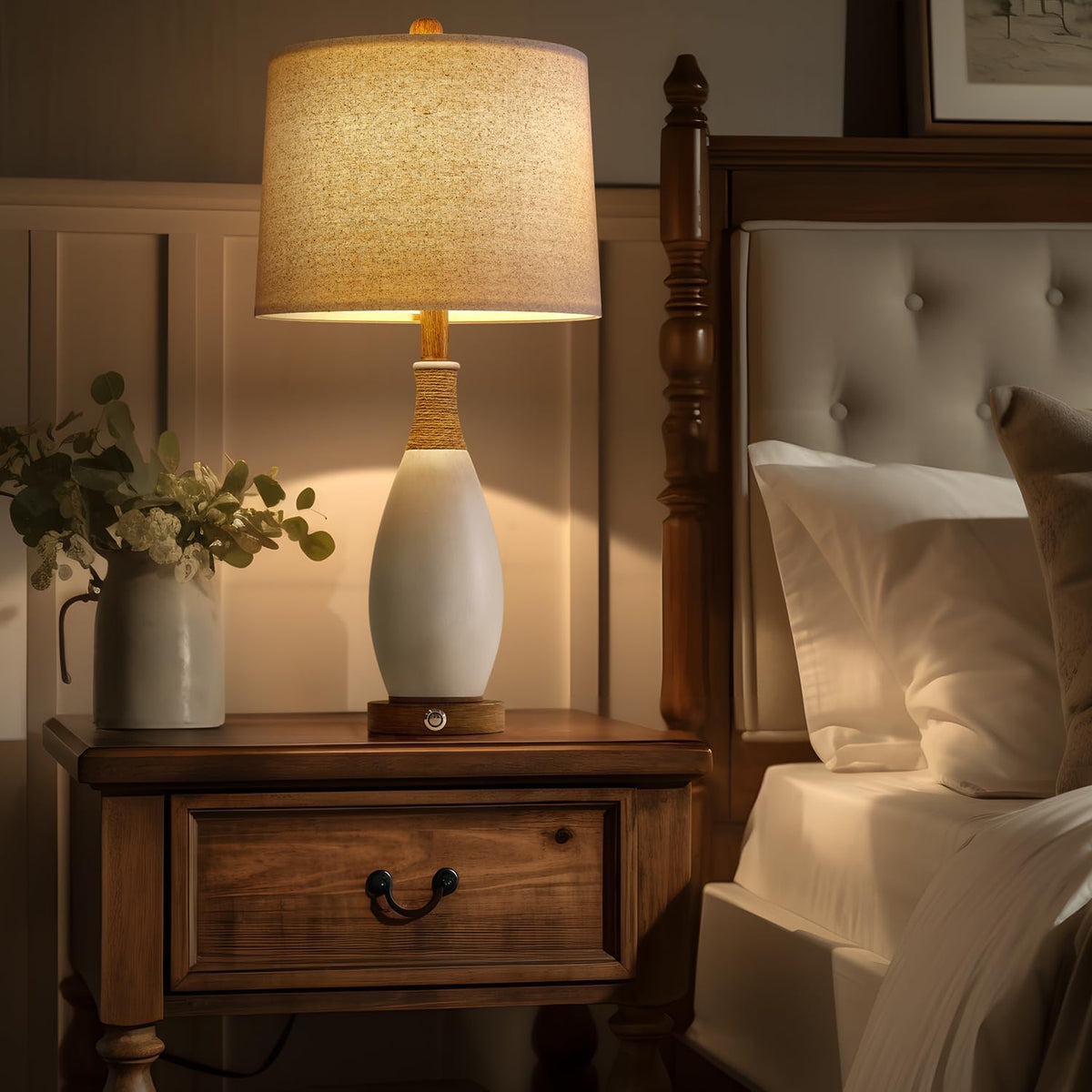 OYEARS 24.5” 3-Way Dimmable Touch Control Bedside Table Lamp Set of 2 with US...
