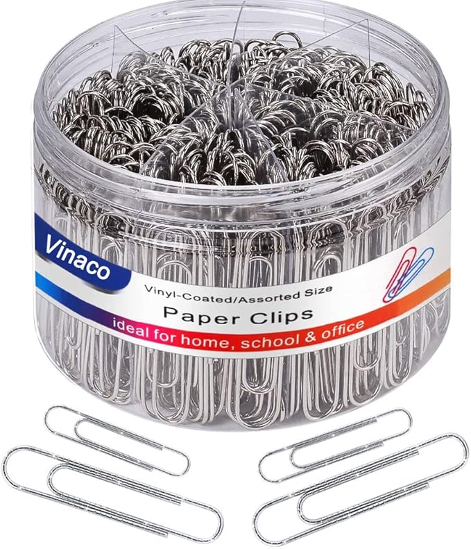 Vinaco Paper Clips Non Skid, Durable & Rustproof, Coated Paperclip Great by LightingMadeSimple