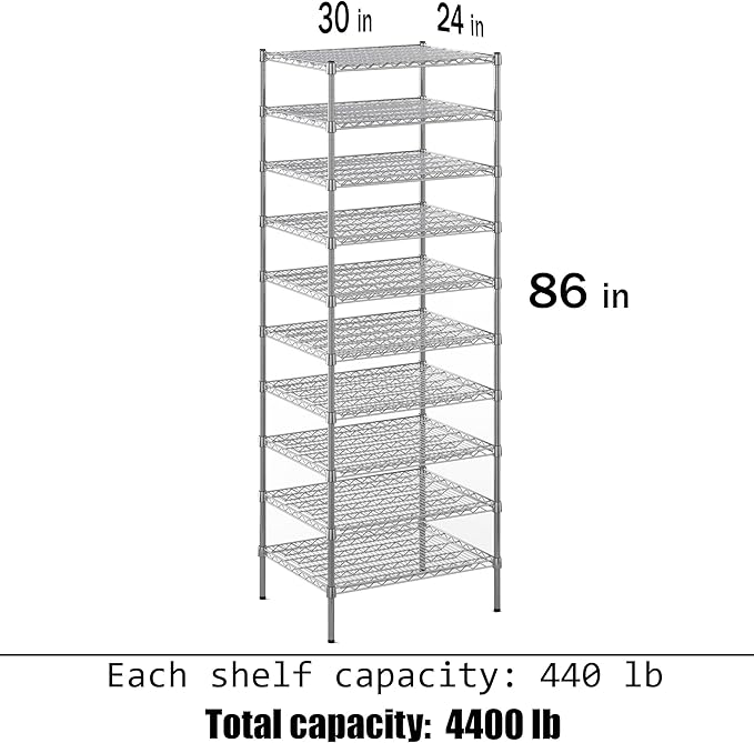 Regal Altair 24" Deep x 30" Wide x 86" Height Wire Shelving Kit | 10-Tier | NSF - Image 3