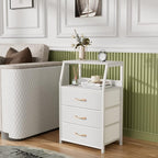 Furnulem White Nightstand with 3 Drawers and 2-Tier Shelf, Small Night Stand - Image 6