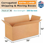 IDL Packaging - B-331414-10 Large Corrugated Moving Boxes 33"L x 14”W x 14"H - - Image 2