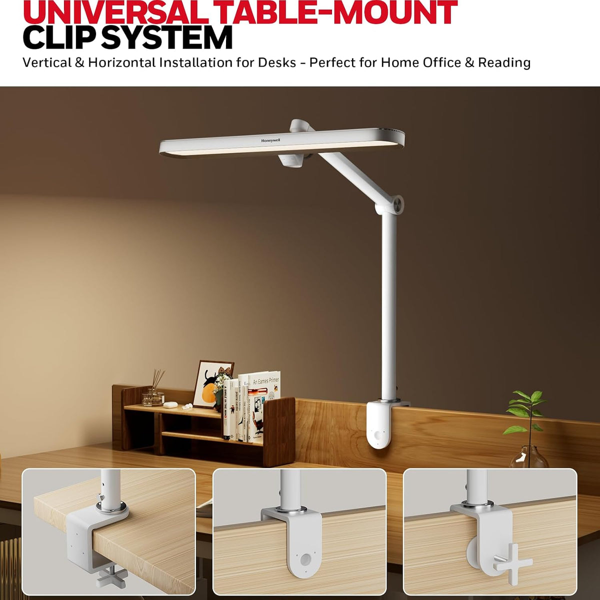 Honeywell 05B02 LED Desk Lamp with Clamp, Task Lamp for Home Office