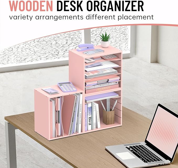SHARKWOODS 5-Tier Wood Desk Organizer, Paper Tray Organizer - Image 2