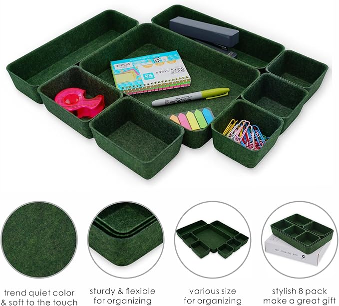 Welaxy Desk drawer organizer bins shallow trays felt storage desktop box - Image 5