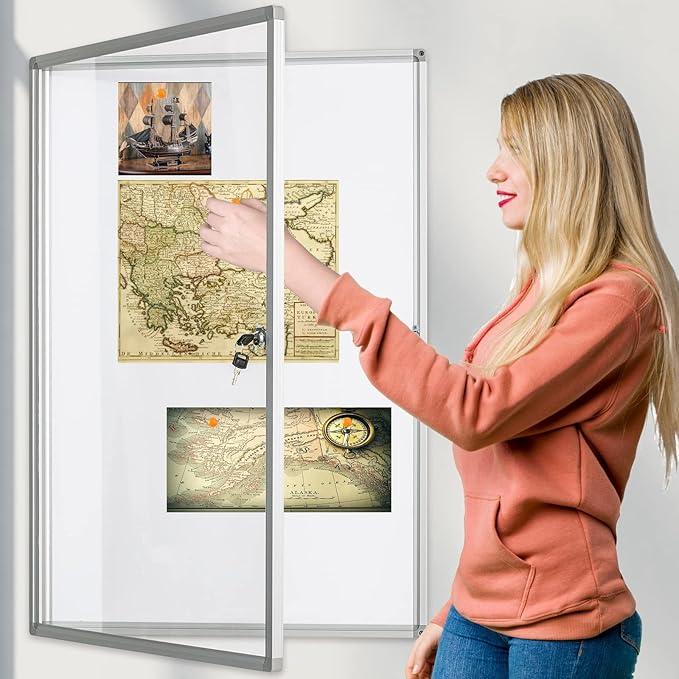 BIBOC 36x24 Inches Lockable Bulletin Boards White Board Frame Enclosed Display - Image 5