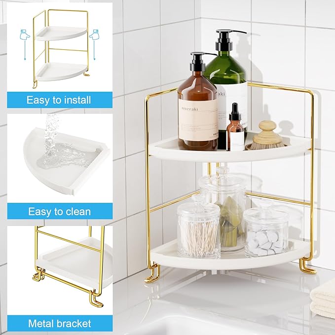 FSyueyun 2-Tier Corner Bathroom Counter Organizer, Tool-Less Installation - Image 7