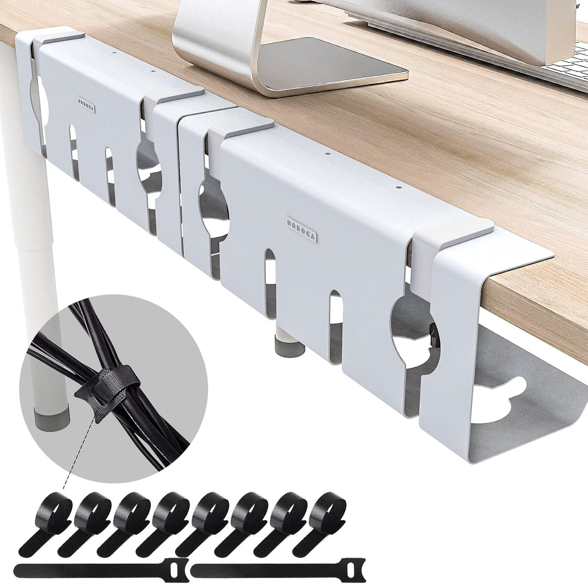 NODOCA No Drill Under Desk Cable Management Tray, Punch-Free Clamp on, Metal
