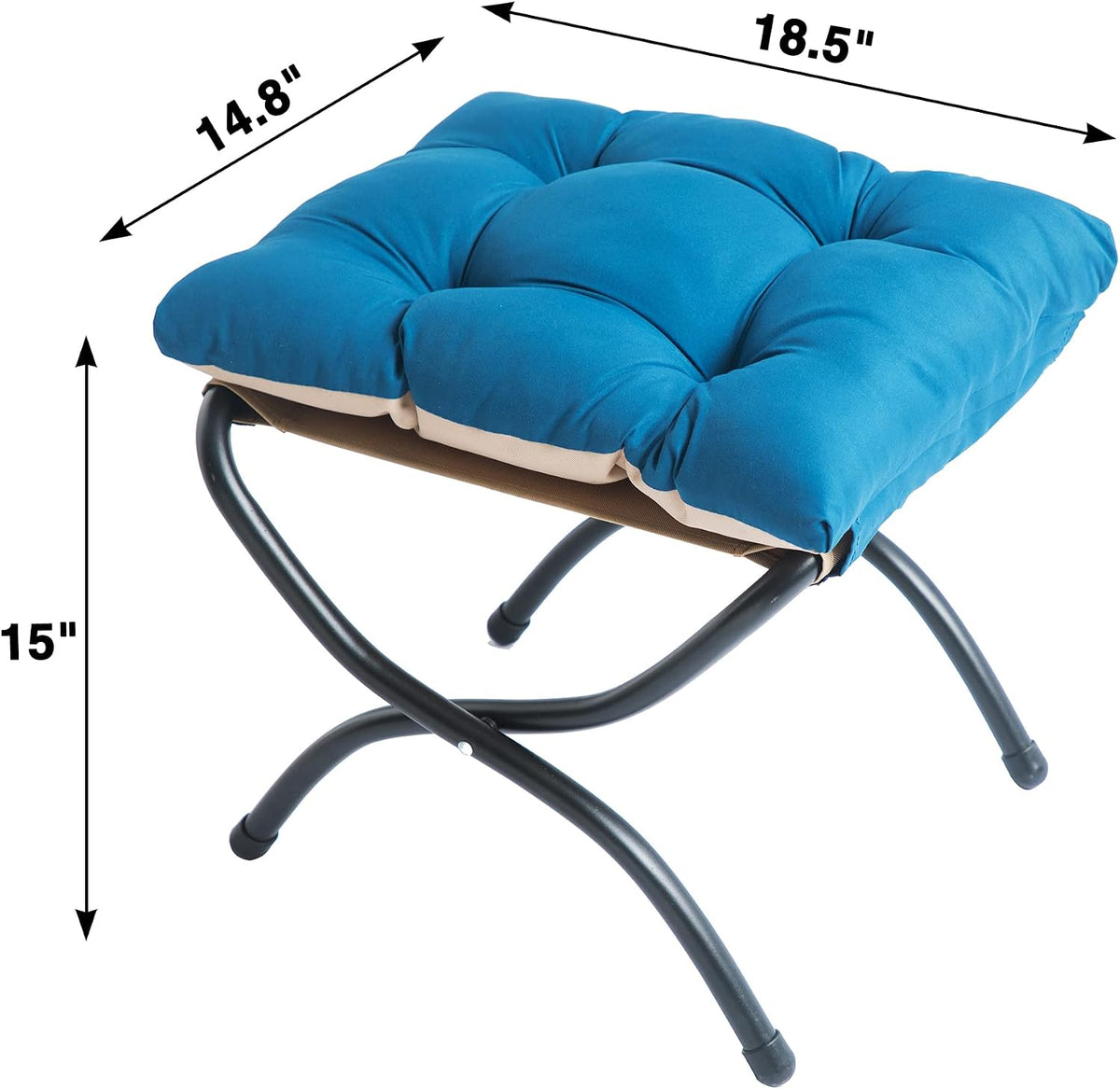 15" Upholstered Folding Foot Rest Stool with Foldable Metal Frame Sapphire