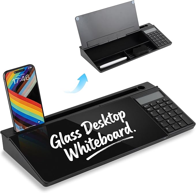 Glass Desktop Whiteboard with Calculator & Storage, Desk Dry Erase Note Memo by Unknown