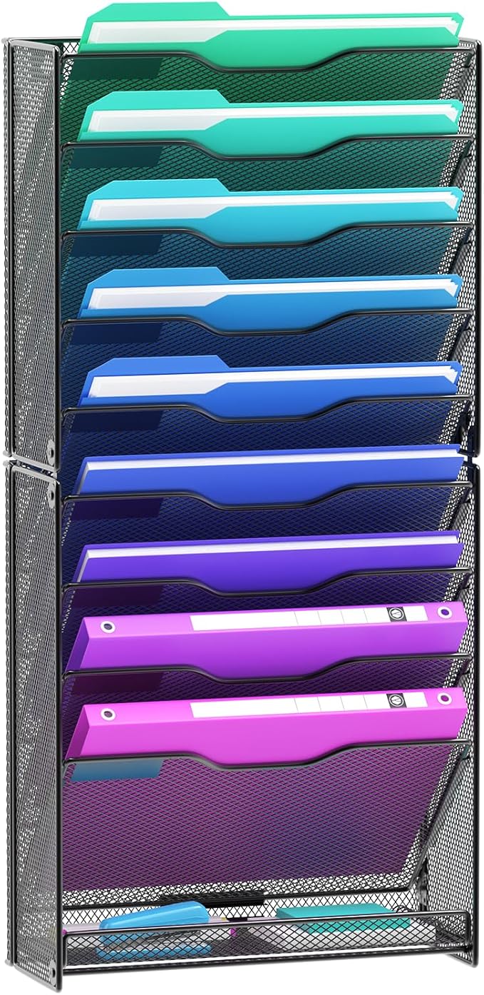 VEESUN 10 Tier Hanging Wall File Organizer, Wall File Holder Organizer Mounted - Image 7