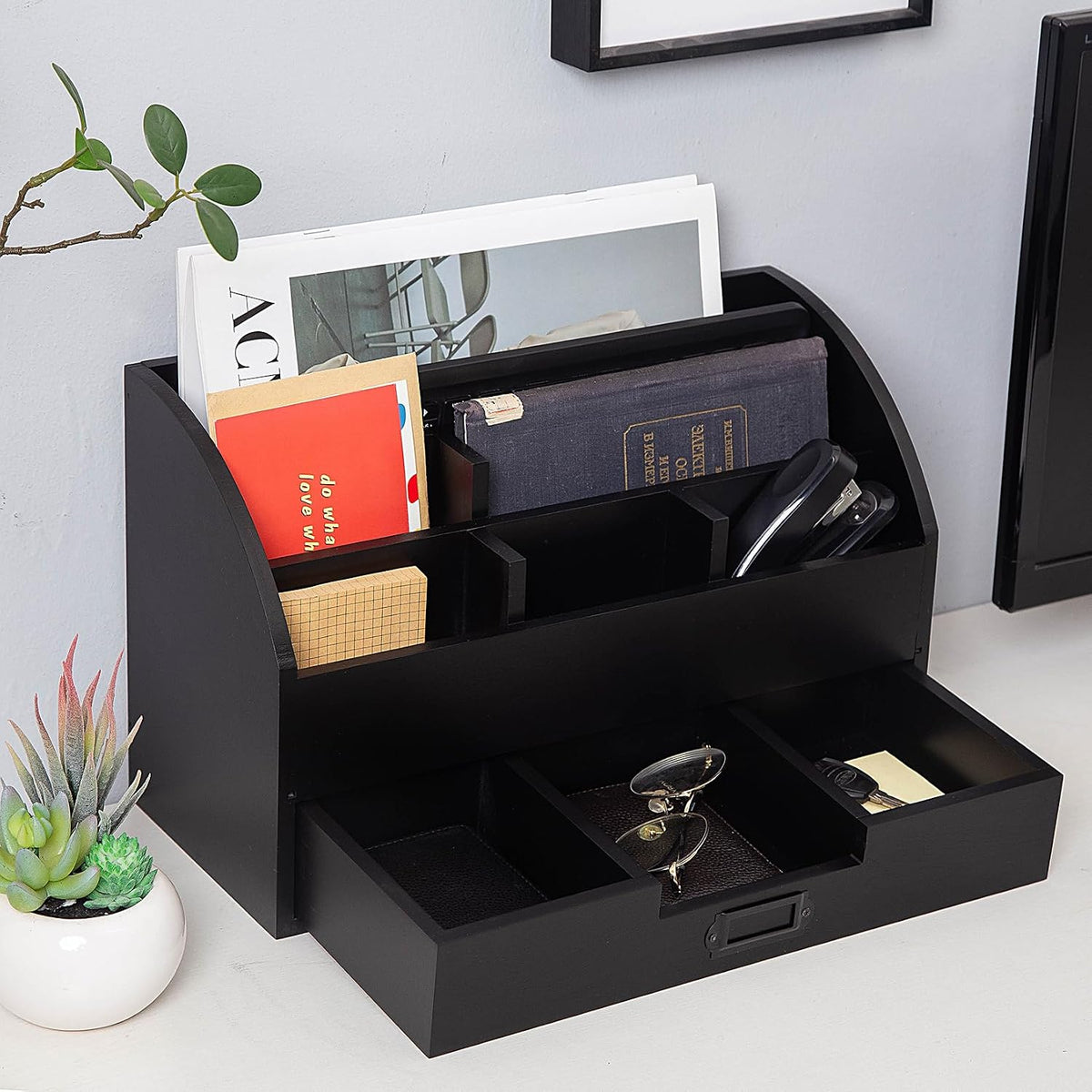 canwedance Distressed Rustic Wooden Office Desk Organizer 5 Compartment with ...