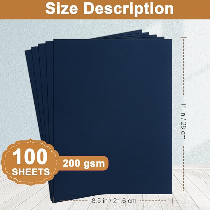 Silunkia 100 Sheets Navy Blue Cardstock 8.5 x 11 Scrapbooking Paper, - Image 2