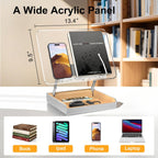 Book Stand with Storage, Book Holder for Reading Hands Free | Wooden Cookbook Stand for Kitchen Counter, Adjustable Reading Stand for Desk, Recipe Stand, Book Prop for Book Lovers -Clear