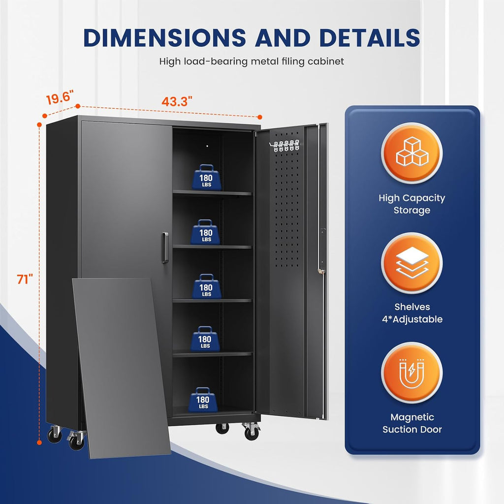 yizosh metal garage storage cabinet with locking doors, close-up detail