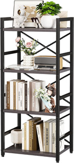 Homeiju Grey Bookshelf, 4 Tier Small Bookcase by Homeiju