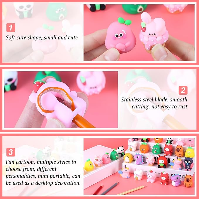 30 PCS Cute Pencil Sharpener for Kids Handheld Pencil Sharpener Bulk Kawaii - Image 3