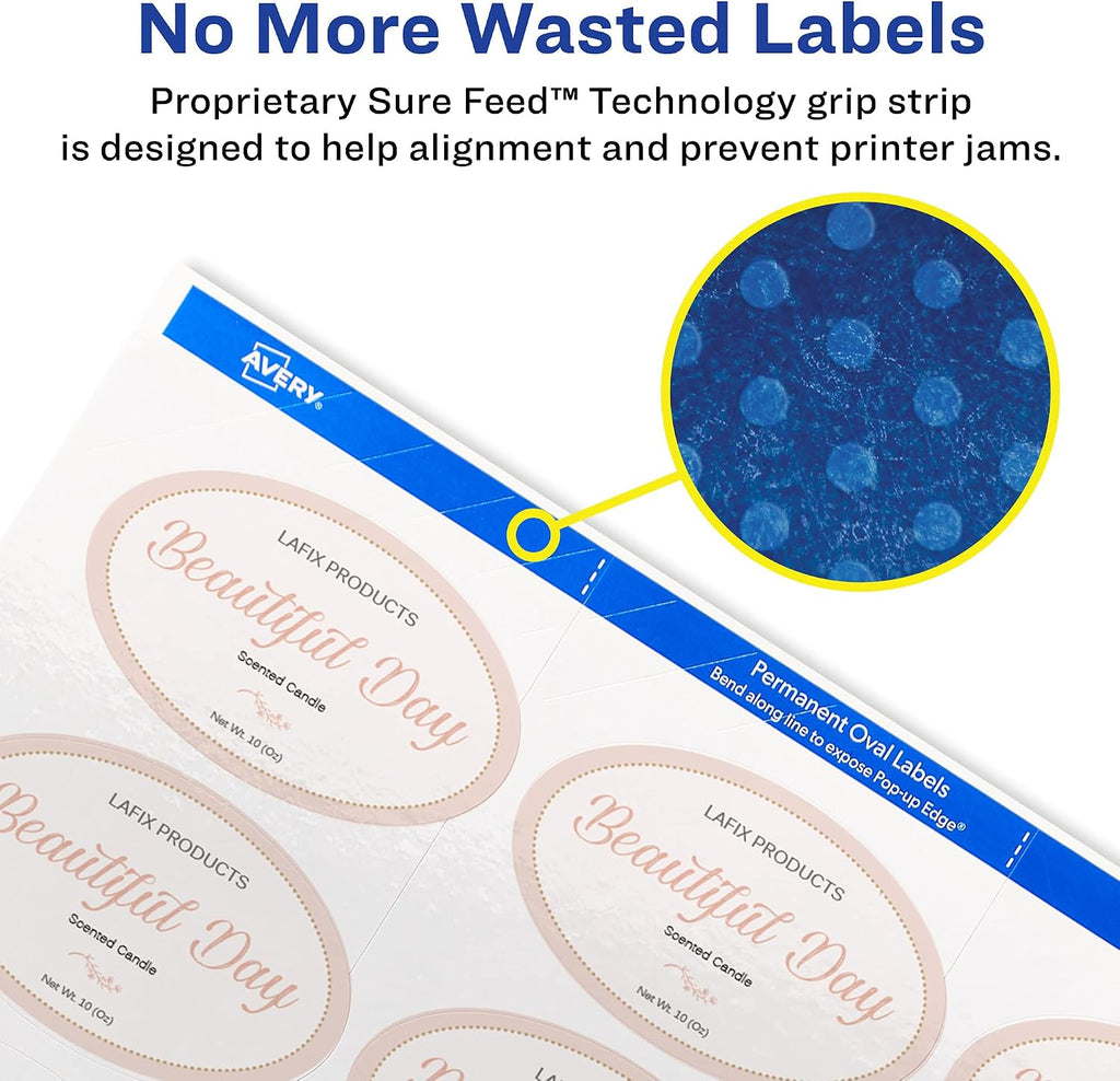 Avery Printable Blank Oval Labels, 1.5" x 2.5", Glossy White, 180 Customizable Labels (22804)