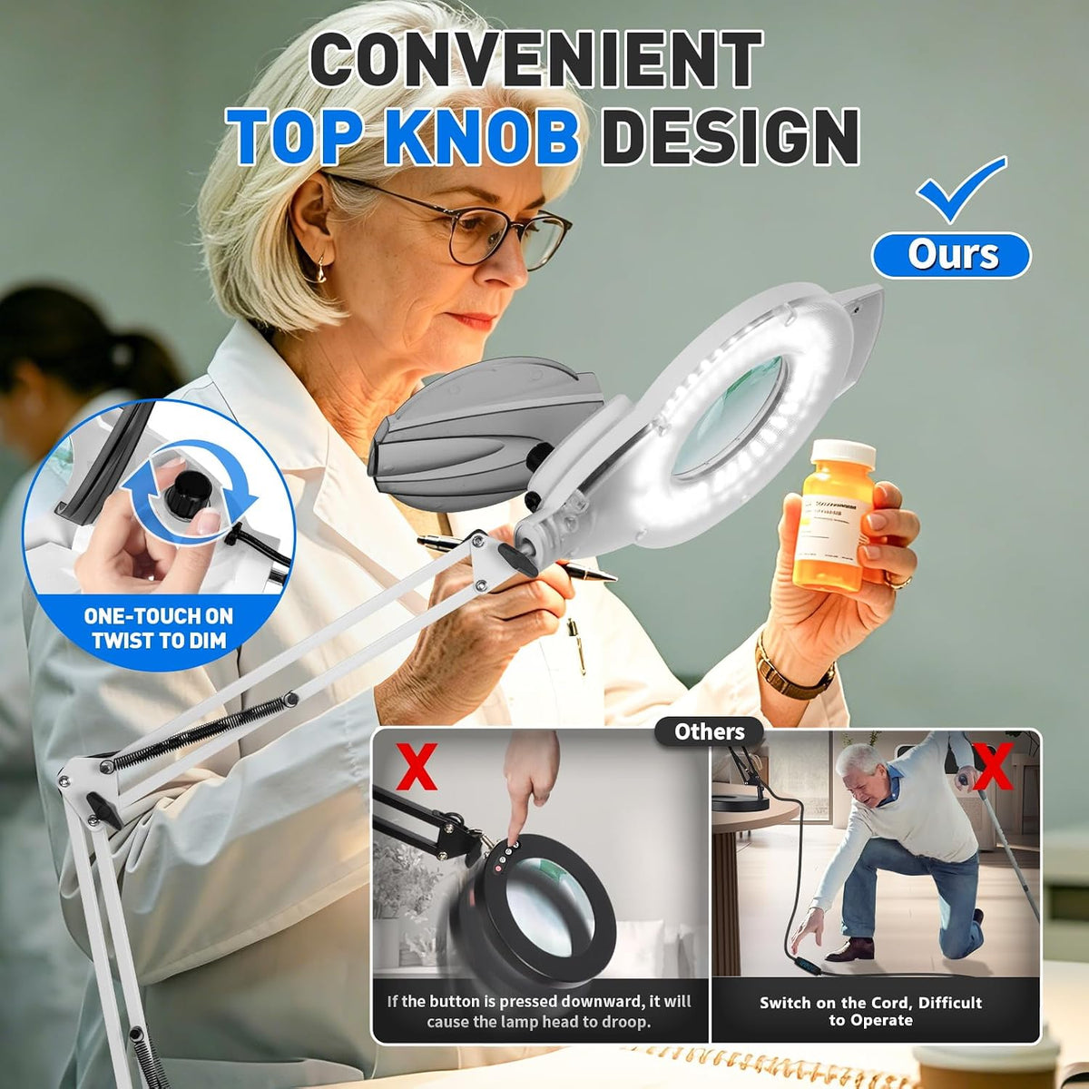 KIRKAS LED Magnifying Lamp with Clamp, 2,200 Lumens Dimmable 28in 12X