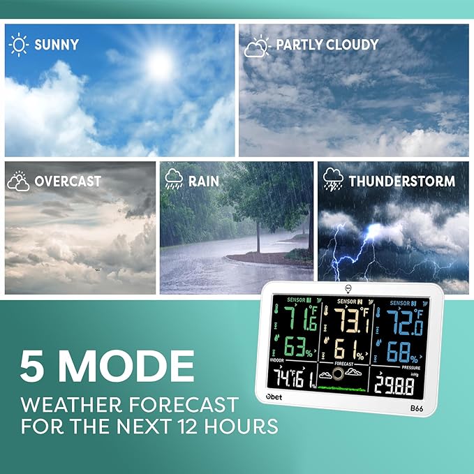 OBET Weather Station Wireless Indoor Outdoor Thermometer - Image 6