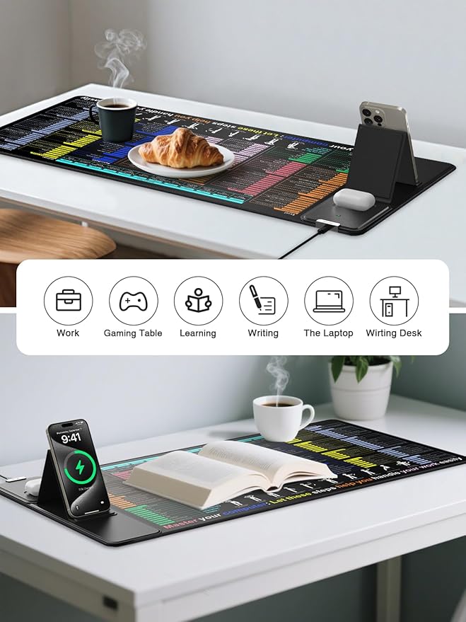 Mouse Pad with Excel Shortcut Keys, Desk Pad with Wireless Charger & Phone Stand - Image 8